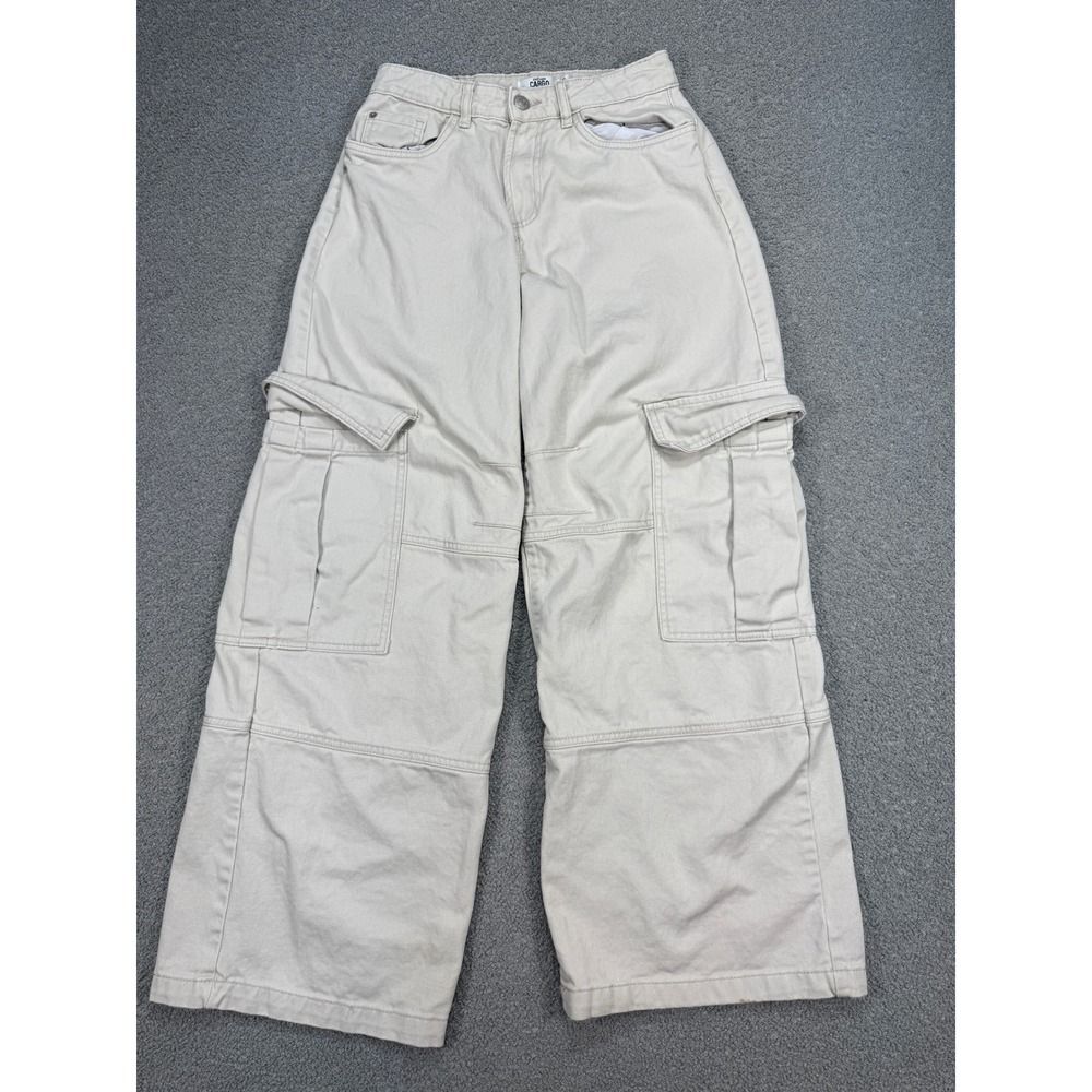 Refuge Wide Leg Pants Womens Small Beige Baggy Cargo High Rise Utility Y2K Style